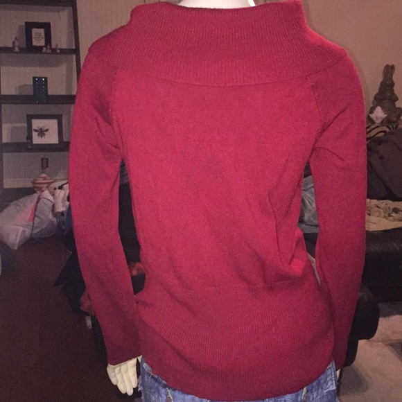Red sweater with zippered cowl neck. - Picture 3 of 4